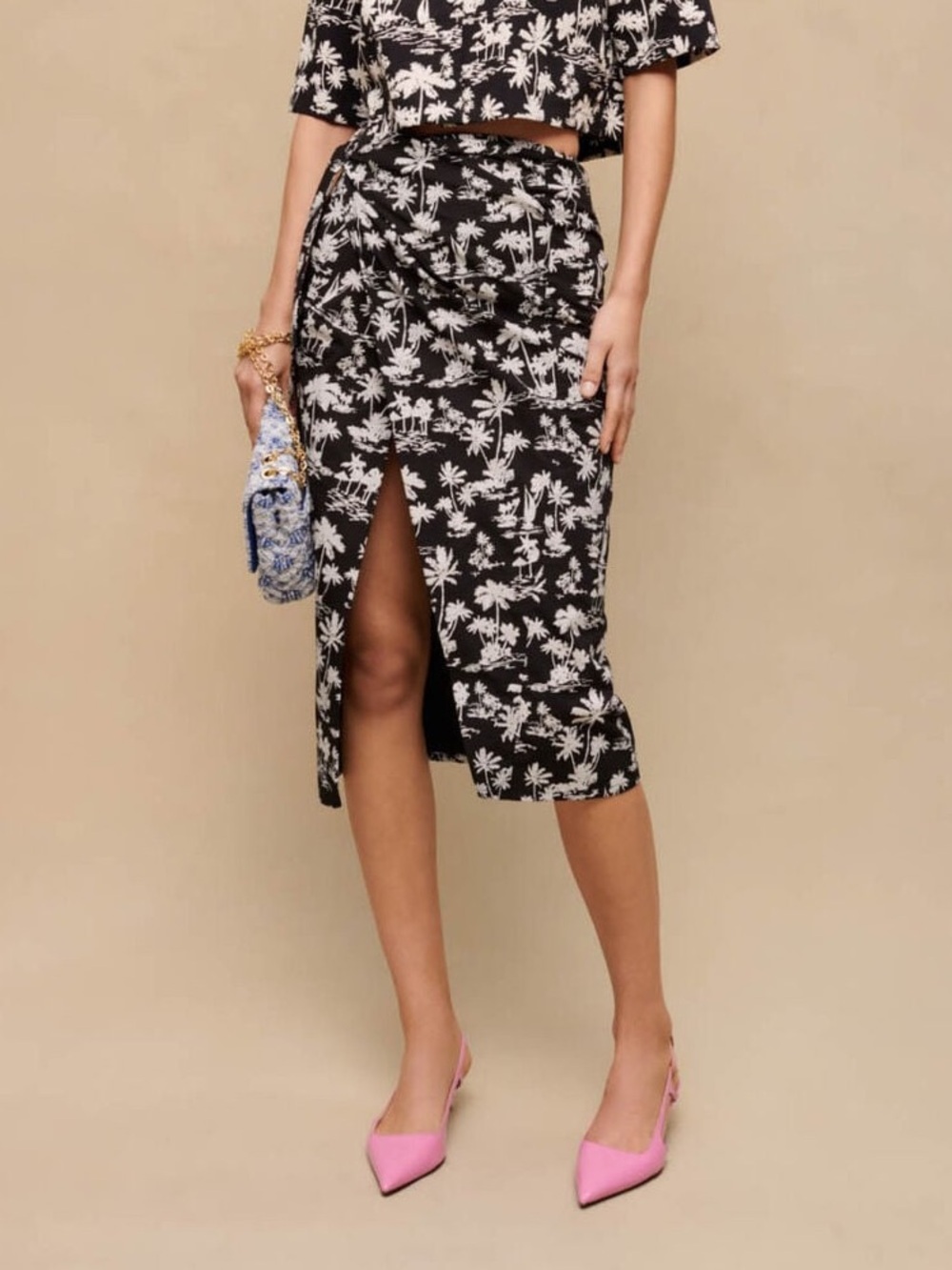 🌻NEW w/tag Maje B&W Palm Print Wrap Skirt FR Size 36 / US Size Small | $295.00